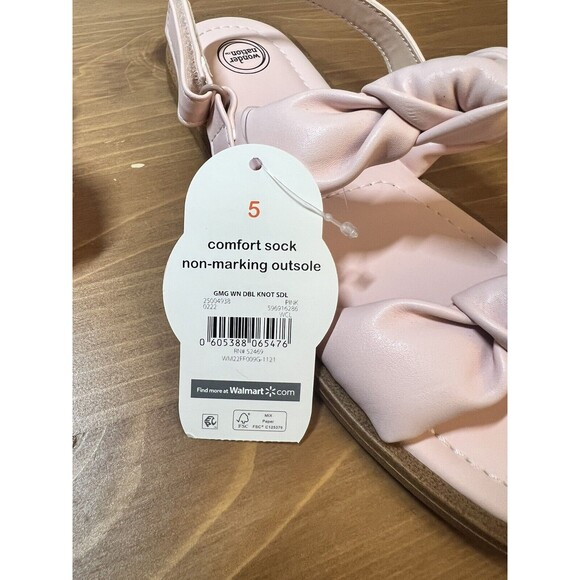 Wonder Nation Big Girls Pink Double Knot Sandals Non Marking Comfort Size 5 NWT - Picture 8 of 10